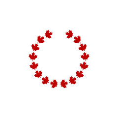 circle maple leaf red frame vector logo design