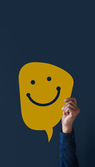 Customer Experiences Concept. Modern People Raised up Hand to Giving a Happy Face Icon and Positive...