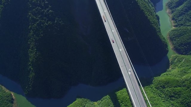 Aerial view of siduhe suspension bridge on canyon,Hubei,China.