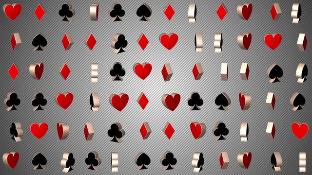 Revolving 3d playing card suits. Loopable, full hd casino motion background.