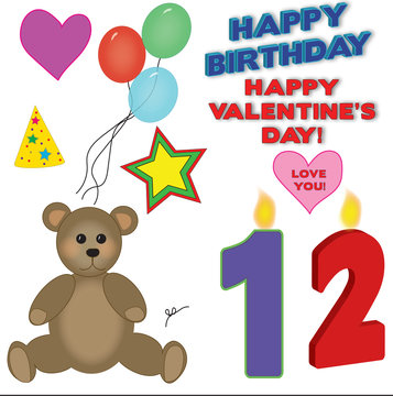 Assortment of Birthday Child's graphics with Teddy Bear and Balloons