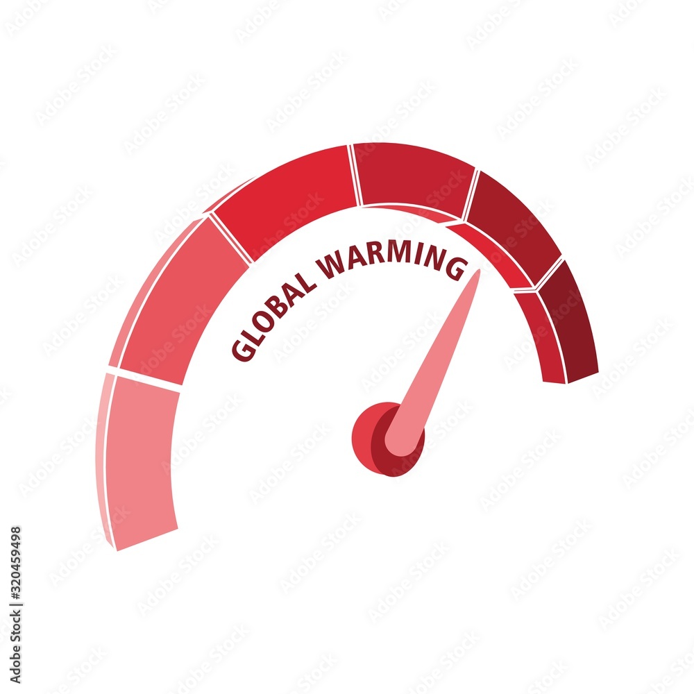 Poster red gradient scale. global warming level measuring device icon. sign tachometer, speedometer, indica