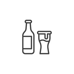 Beer bottle and glass line icon. linear style sign for mobile concept and web design. Pint beer bottle outline vector icon. Symbol, logo illustration. Vector graphics