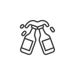 Toasting beer bottles line icon. linear style sign for mobile concept and web design. Two beer bottles cheers outline vector icon. Pub and bar symbol, logo illustration. Vector graphics