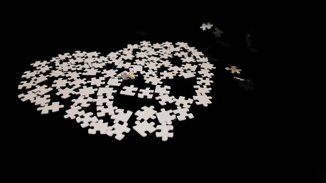 Flying puzzles. Puzzles that are used as a footage can be removed from the black background.