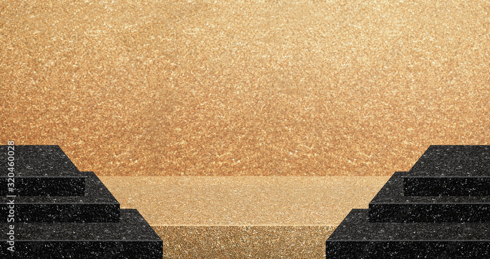 Poster black and gold glitter texture table product display background.3d perspective studio photography st
