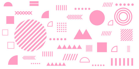 Pink background memphis geometric shapes vector illustration