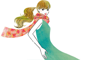 花柄のスカーフが揺れる女性