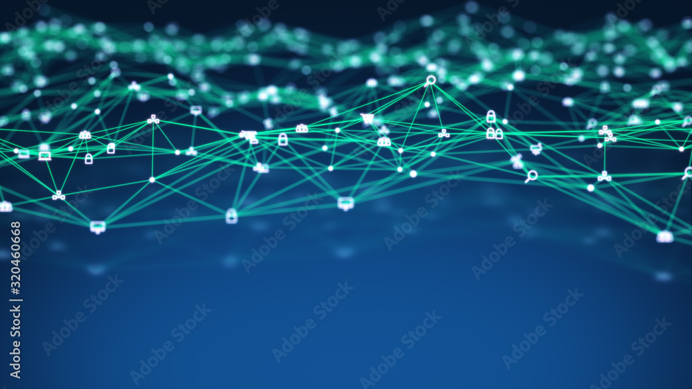 Poster connecting people on the internet, nodes transforming. social network connections. information techn