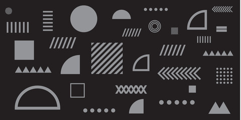 Black grey background memphis geometric shapes vector illustration