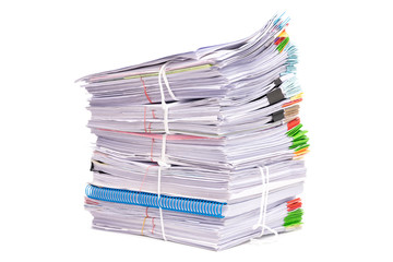 Stack of business papers isolated on white background