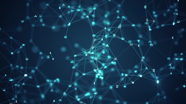 Connecting people on the internet, nodes transforming. Social network connections. Information technology of internet of things IOT big data clouds computing using artificial intelligence AI.