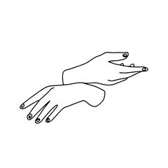 Vector modern line art of woman hands. Hand drawn simple illustration for promotional items, environmental concept, posters, fashion t-shirt design, printing, posters, invitations, cards, leaflets.