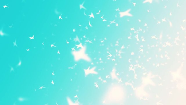 A large flock of small white birds flying across a blue sky. Loopable, full hd wildlife motion background
