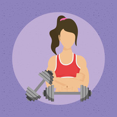 young woman athlete with weight lifting dumbbells