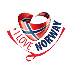 Obraz premium National flag of the Norway in the shape of a heart and the inscription I love Norway. Vector illustration