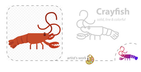 Crayfish vector flat illustration, solid, line icon