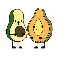 avocado with papaya kawaii characters
