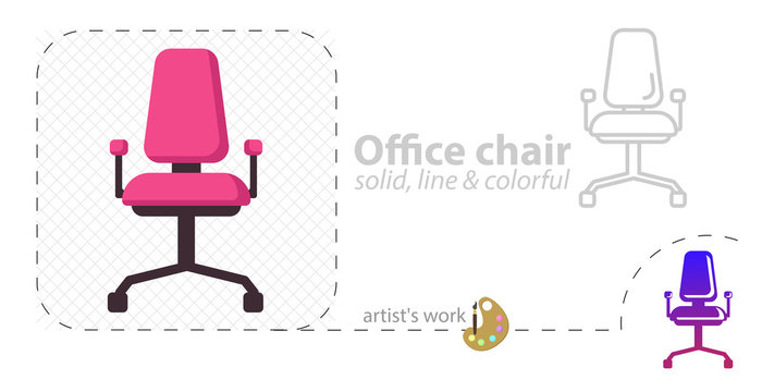 Office Chair Vector Flat Illustration, Solid, Line Icon