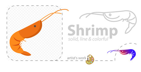 shrimp icon. Fish and sea products vector flat illustration, solid, line icon