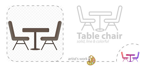 table chair vector flat illustration, solid, line icon