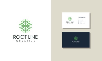Luxury tree root concept line logo and business cards