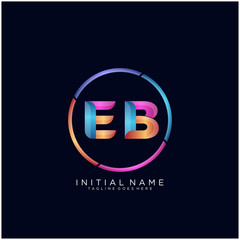 Initial letter EB curve rounded logo, gradient vibrant colorful glossy colors on black background