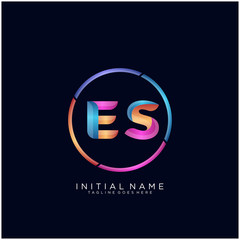 Initial letter ES curve rounded logo, gradient vibrant colorful glossy colors on black background