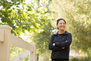 Portrait of a fit Asian woman exercising.