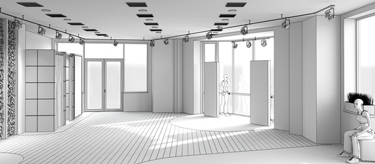Fototapeta premium empty pavilion, interior visualization, 3D illustration
