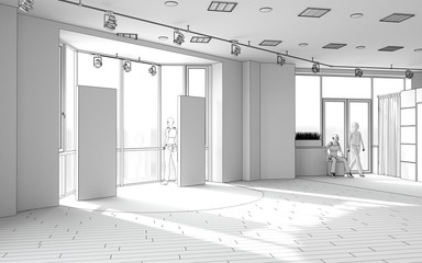 empty pavilion, interior visualization, 3D illustration