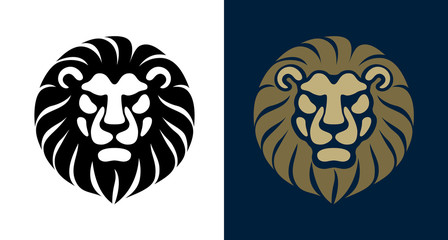 Lion Head front view logo vector design template icon illustration