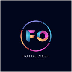 Initial letter FO curve rounded logo, gradient vibrant colorful glossy colors on black background