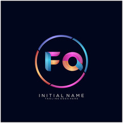 Initial letter FQ curve rounded logo, gradient vibrant colorful glossy colors on black background