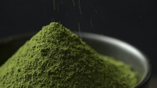 Japanese organic matcha green tea powder in the black bowl preparing, Organic product from the nature for healthy with traditional style