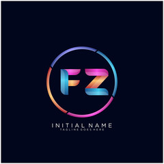 Initial letter FZ curve rounded logo, gradient vibrant colorful glossy colors on black background