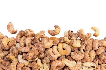 Fototapeta na wymiar roasted cashew nut with Shell isolated on white background