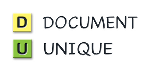 DU initials in colored 3d cubes with meaning in french language