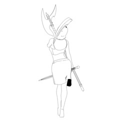 Fototapeta premium warrior woman character, 3D illustration, sketch, outline