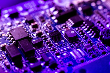 Obraz premium Close up of a printed circuit board (PCB), Electronic circuit board