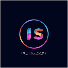 Initial letter IS curve rounded logo, gradient vibrant colorful glossy colors on black background