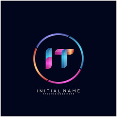 Initial letter IT curve rounded logo, gradient vibrant colorful glossy colors on black background
