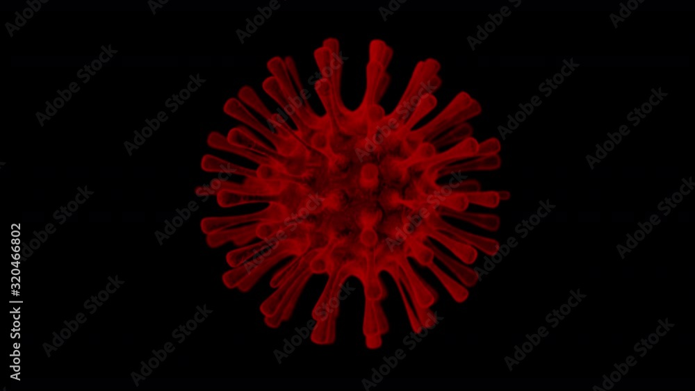 Poster 3d rendering animation of the virus on the background, with dark and grain processed