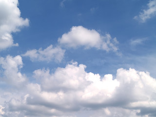 cumulus white fluffy clouds floating on clear sky, cloudscape background