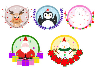 Character of Christmas reindeer penguin polar bear Santa snow man vector illustration 