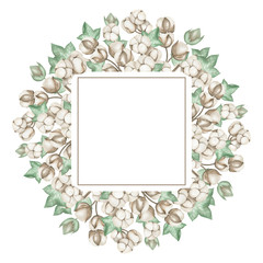 Square frame of cotton with leaves