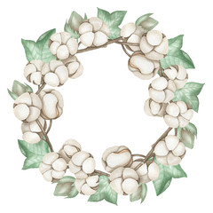 Wreath of cotton and leaves