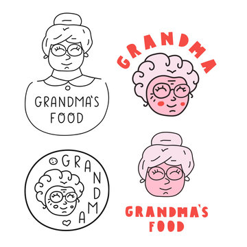 Grandma's food. Concept for bakery or cafe. Set of badges vector hand drawn illustrations.  