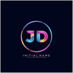 Obraz premium Initial letter JD curve rounded logo, gradient vibrant colorful glossy colors on black background