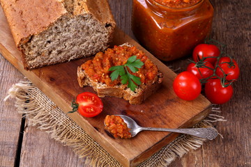 Still Life with Eggplant Caviar and Sandwich